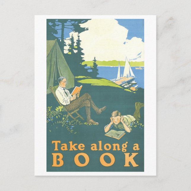 "Ta vid Bok" Vintagen Bibliotek Poster Vykort (Framsida)