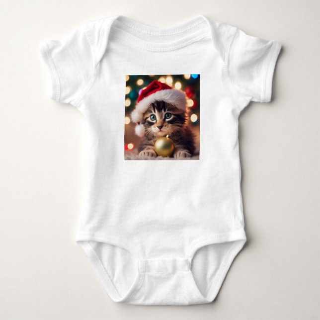 Tabbby Kitten med Santa Hat, Kattunge T Shirt (Framsida)