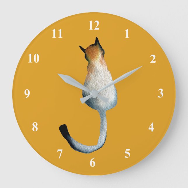Tabbfärgad och brun kattillustration stor klocka (Framsida)