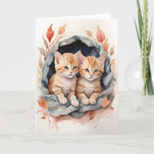 Tabbfärgad vattenfärg med Kittens Best Pals Flower Kort