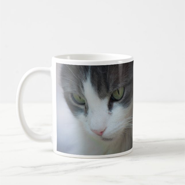 Tabby and White Cat Staring Kaffemugg (Vänster)