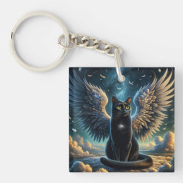 Tabby Angel Cat Sitta på en molnnyckelkedja