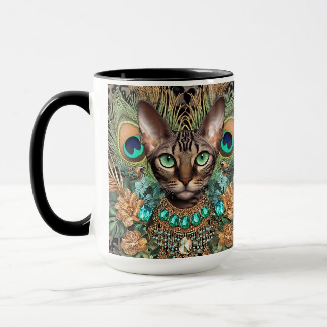 Tabby Bengal Cat Blommigt Art Mugg (Vänster)