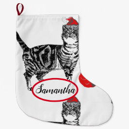 Tabby Black and White Cat Cats-julklapp Stor Julstrumpa