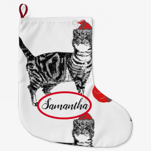 Tabby Black and White Cat Cats-julklapp Stor Julstrumpa