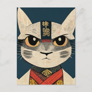 Tabby Cat as Nobunaga Oga in Japanese  Wood Wall A Vykort
