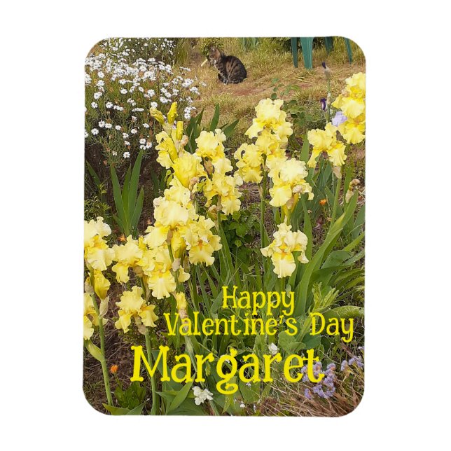 Tabby Cat Cute Yellow Iris Valentines Wifes Name Magnet (Vertikal)
