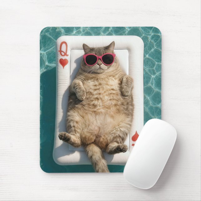Tabby Cat Floating On Queen of Hearts Pool Float Musmatta (Med mus)