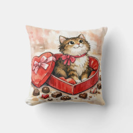 Tabby Cat In a Valentine Heart Candy Box Kudde