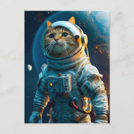 Tabby cat in astronaut suit near Earth Helg Vykort