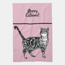 Tabby Cat Merry Catsmus Pink Christmas Cats Kökshandduk