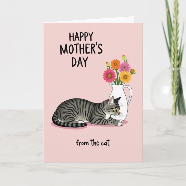Tabby Cat Mothers Day Floral Card Kort (Framsida)