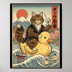 Tabby Cat Ninja Vintage Japansk Ukiyo-e Konst Poster