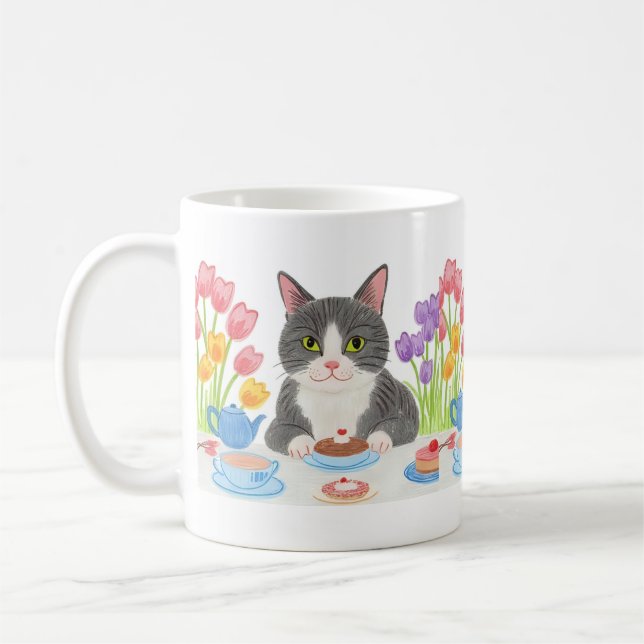Tabby Cat Tea Party Mug Kaffemugg (Vänster)