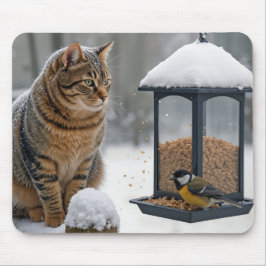 Tabby Cat Watching a Bird On a Feeder Musmatta