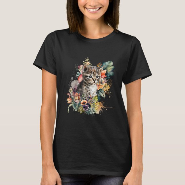 Tabby Cat Watercolor Cute Kitten Cat T Shirt (Framsida)