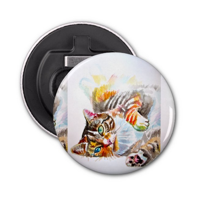 Tabby Cat Watercolour Cats Favour Floral Flower Flasköppnare (Framsidan)