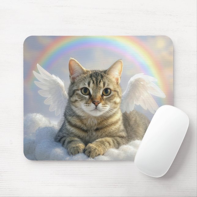 Tabby Cat With Angel Wings and Rainbow Musmatta (Med mus)