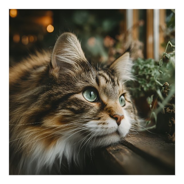 Tabby Cat Wooden Ledge Fototryck (Framsidan)