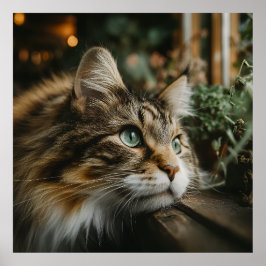 Tabby Cat Wooden Ledge Poster