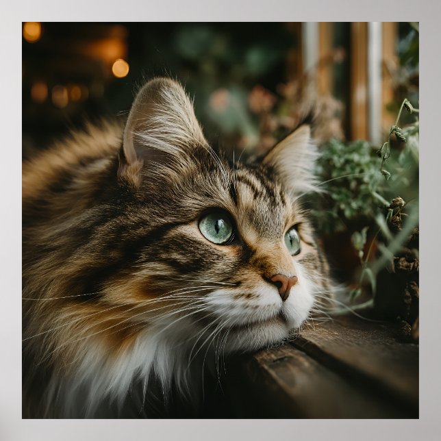 Tabby Cat Wooden Ledge Poster (Framsidan)