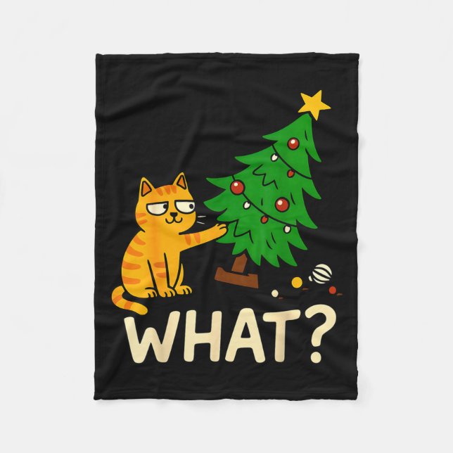 Tabby Cat Xmas Cat Pushing Christmas Tree Over Cat Fleecefilt (Framsidan)