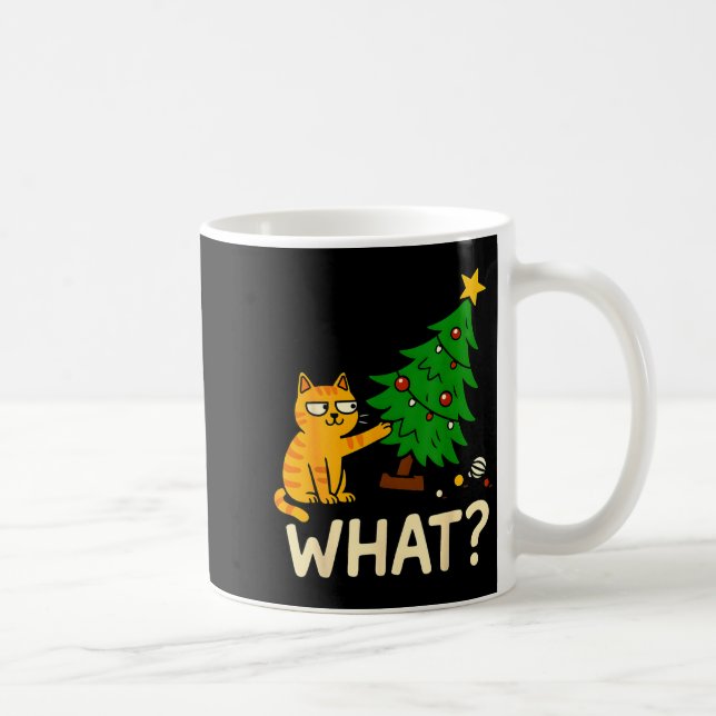 Tabby Cat Xmas Cat Pushing Christmas Tree Over Cat Kaffemugg (Höger)