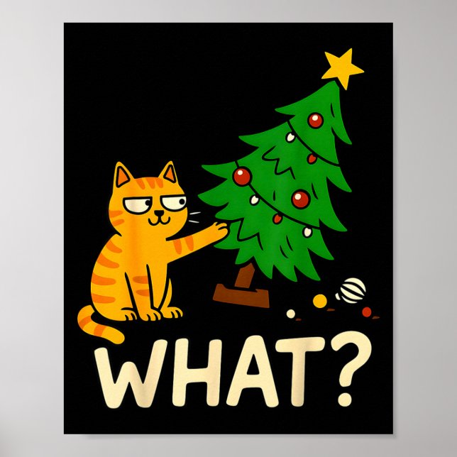 Tabby Cat Xmas Cat Pushing Christmas Tree Over Cat Poster (Framsidan)