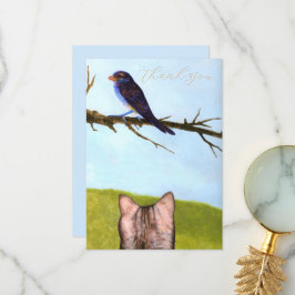 Tabby Cats Talk to Birds Thank You Card Tack Kort
