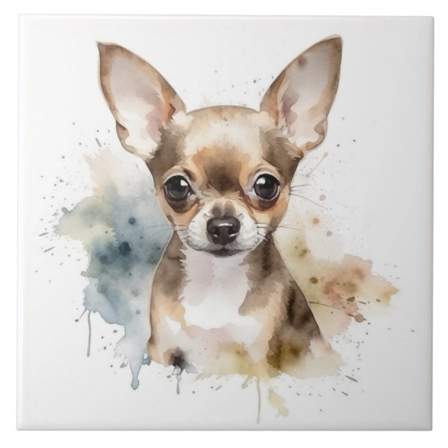 Tabby Chihuahua hund, pet Watercolor Kakelplatta (Framsidan)