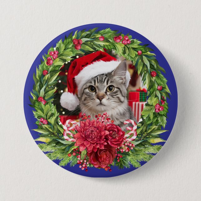 Tabby Christmas Wreath Button Knapp (Framsida)