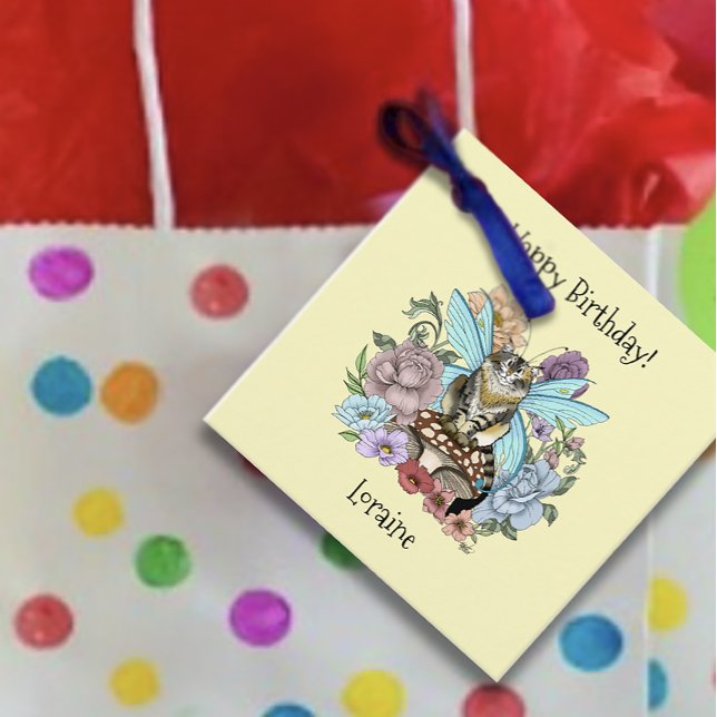 Tabby Fairy Cat Mushroom Blommigt Gåvor Etiketter (Skapare uppladdad)