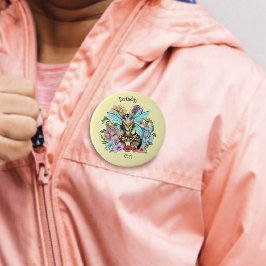 Tabby Fairy Cat Mushroom Blommigt Knapp