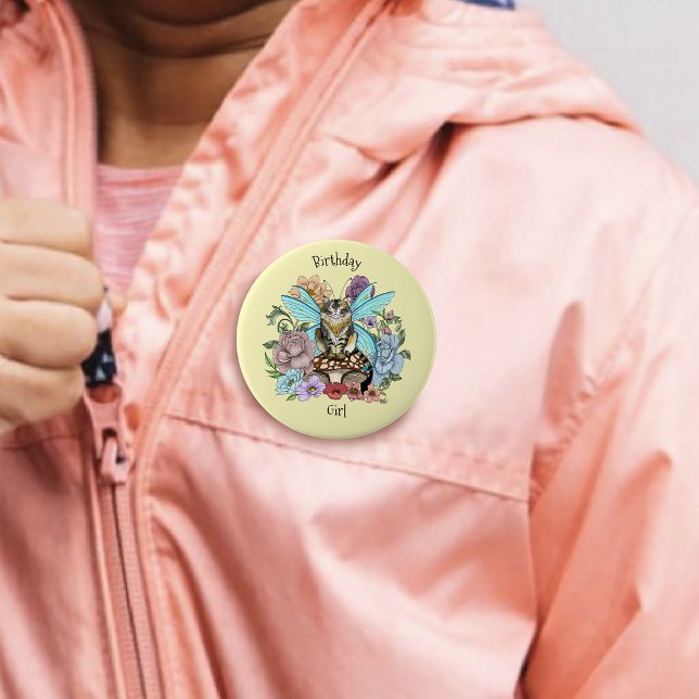 Tabby Fairy Cat Mushroom Blommigt Knapp (Skapare uppladdad)