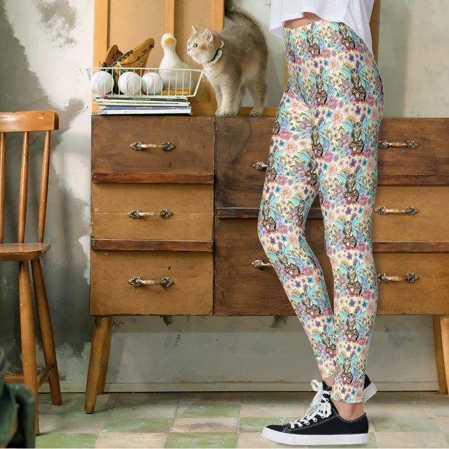 Tabby Fairy Cat Mushroom Blommigt Leggings (Skapare uppladdad)