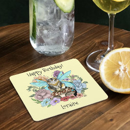 Tabby Fairy Cat Mushroom Blommigt Underlägg Papper Kvadrat