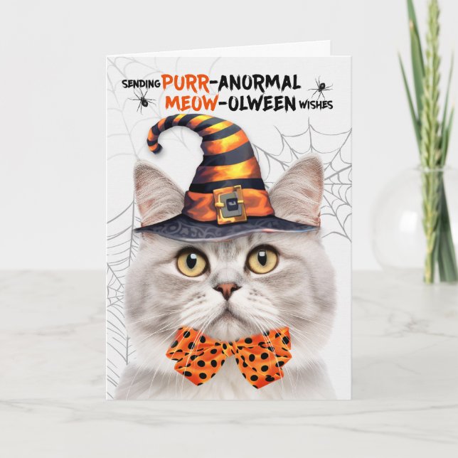 Tabby Halloween Cat PURRanormal MEOWolween Helgkort (Framsida)