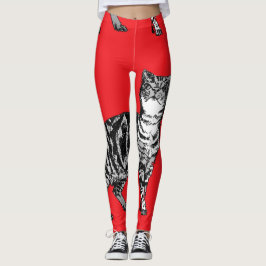 Tabby katt Animal Black and Red Girls Leggings