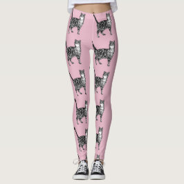 Tabby katt Animal Black and Rosa Leggings