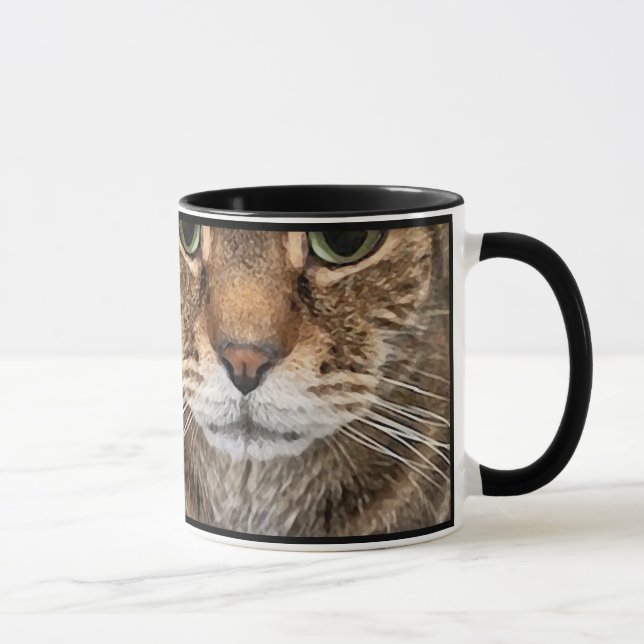 Tabby Katt Ansikte och Tassar - Rolig Kattdesign Mugg (Höger)