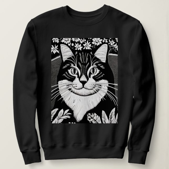 Tabby katt avrundat mot blommor t shirt (Design framsida)