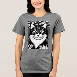 Tabby katt avrundat mot blommor t shirt