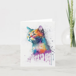 Tabby katt B Porträtt i vattenfärger och pennor Helgkort
