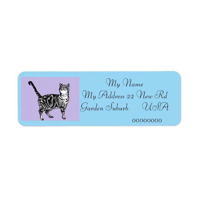 Tabby katt Blue och Lila Returetiketter Returadress Etikett (Framsidan)