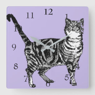 Tabby katt Cats Art Lila Lavender (djur) Fyrkantig Klocka