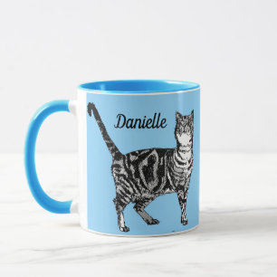 Tabby katt Cats light Blue Girls Namn Mugg