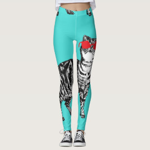 Tabby katt Coola Animal Black and Aqua Leggings