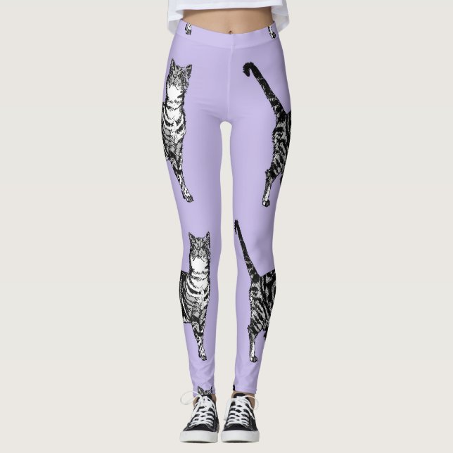 Tabby katt Coola Animal Black and Puple Leggings (Framsida)