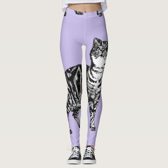 Tabby katt Coola Animal Black and Puple Leggings (Framsida)