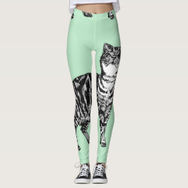 Tabby katt Coola Animal Black & Mint Grönt Legging